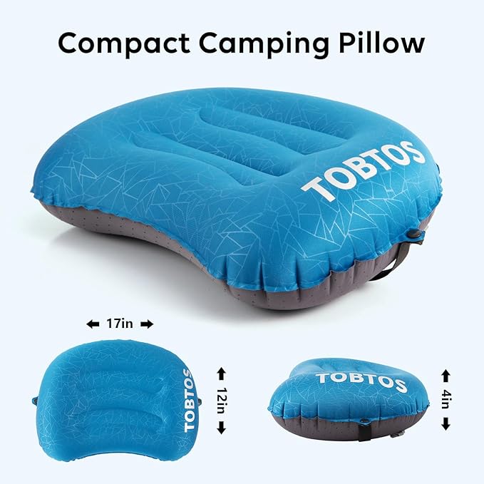 TOBTOS Inflatable Camping Pillow for Camping, Ultralight Backpacking Pillow, Ergonomic Support for Neck & Lumbar, Blow Up Air for Travel, Hiking, Outdoor (Navy Blue)