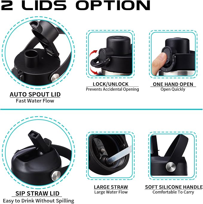 40 OZ Stainless-steel Insulated Water Bottles - Cold 48H & Hot 24H, Leak-Proof Metal Water Flask with Sleeve, Protective Boot, BPA Free Vacuum Insulated 40oz Water Bottle Fits In Cup Holder