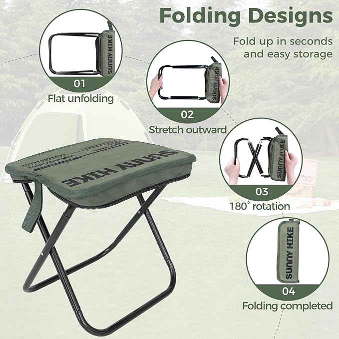 Folding Camping Stools for Adults Portable, Collapsible Stool with Carry Bag, Outdoor Chairs for Travel Walking Hiking Fishing Picnic Barbecue(Green)