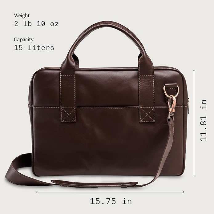 Nordweg Nomad Leather Briefcase NW080A – Leather Bag for Work & Travel – Fits 15.6” Laptop – Minimalist, Durable, Elegant