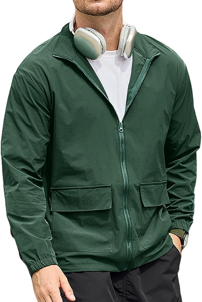 SEGANUP Men's Lightweight Windbreaker Jacket Outdoor Workout Windproof Dustproof Jacket Golf Hiking Wind Breaker with Pockets