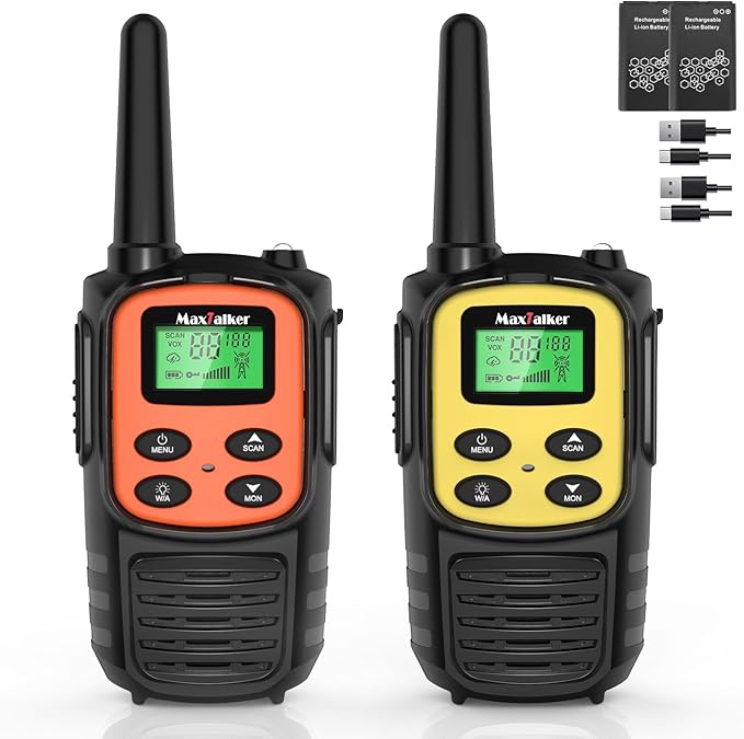 Walkie Talkies for Adults 2 Pack Long Range Rechargeable 2 Way Radios, Hiking Accessories Camping Gear Xmas Gift for Kids with 22 FRS Channel Radios, Lamp,VOX,Li-ion Battery,NOAA