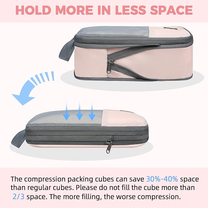 BAGAIL 6 Set/4 Set Lightweight Compression Packing Cubes for Travel, Anti-Tearing Expandable Organizer Bags for Suitcase
