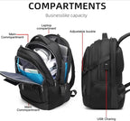 DUSLANG Travel Work Laptop Backpack With USB Charging Charger Port Fits 15.6 Inch Notebook Business Anti Theft College Computer Bag Back Pack for Women Men with Rain Cover - Black