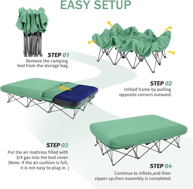 KAMPKEEPER Camping Cot,Camping Cots for Adults,Folding Camping Cot with Inflatable Air Mattress and Carry Bag,for Outdoor Travel Camp Beach Vacation (not Included The Airpump)