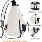 MOSISO Sling Backpack,Canvas Crossbody Hiking Daypack Bag with Anti-theft Pocket, Pearl White