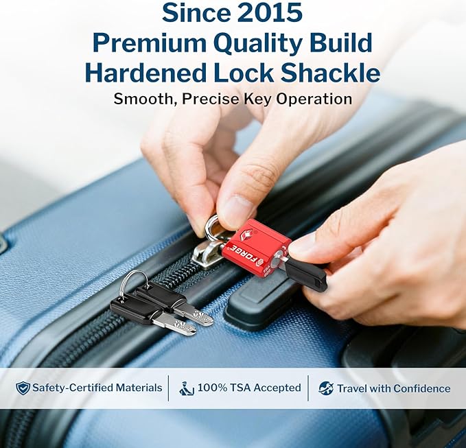 Forge Small TSA Approved Luggage Locks: Ultra Secure Dimple Key Travel Locks Alloy Body, for Luggage, Travel Cases, Backpacks, Red 4 Pack.