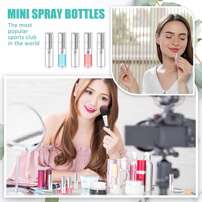 Zhehao 50 Pcs Mini Spray Bottles 3 ml Clear Glass Perfume Bottles Refillable Fine Mist Perfume Atomizer Portable Empty Sample Containers for Cleaning, Essential Oils, Travel (Silver Cap)