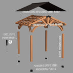 Backyard Discovery Arlington 12' x 12' Cedar Wood Outdoor Gazebo Pavilion with Hardtop Galvanized Steel Peak Roof, Snow Support, Wind Resistance, PowerPort, Shade for Garden, Patio, Deck, Entertaining