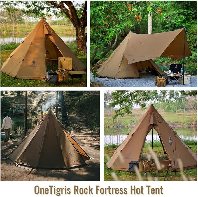 OneTigris Rock Fortress Hot Tent with Stove Jack, 4 Season, 4-6 Person Tipi for Camping, Backpacking, Hunting, Fishing - Waterproof, Wind-Proof