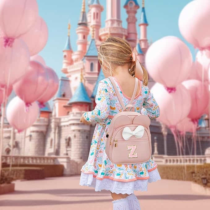 KKXIU Girls Initial Bowknot Cute Mini Backpack for Toddler, Travel Small Girl Backpacks, Personalized Birthday Gifts for Little Girls and Kids(Z, Pink)