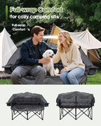 Double Camping Chair, Oversized Loveseat with 2 in 1 Carry Bag, Extra Padded Camp Chairs 2 Person Camping Couch Heavy Duty Sofa Folding Lawn Chair with Cup Holders for Couples Adults Patio Backyard