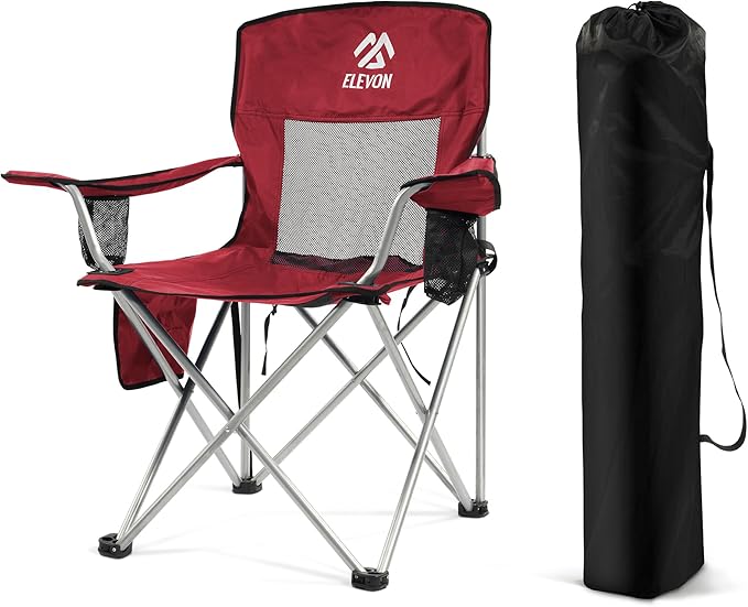 Camping Chair, Portable Folding Outdoor Chair with Arms, Cup Holder and Carry Bag