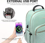 LOVEVOOK Laptop Backpack for Women 17.3 inch,Cute Womens Travel Backpack Purse,Professional Laptop Computer Bag,Waterproof Work Business College Teacher Bags Carry on Backpack with USB Port,Mint Green