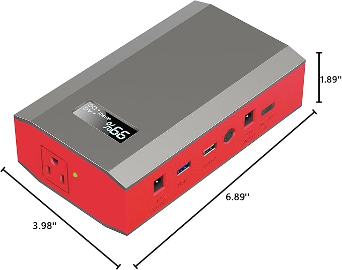 Portable Power Bank with AC Outlet, 65W 110V External Battery Pack 24000mAh Portable Laptop Charger Power Source Supply for Outdoor RV Tent Camping Home Smart Device with Emergency Light -Grey Red