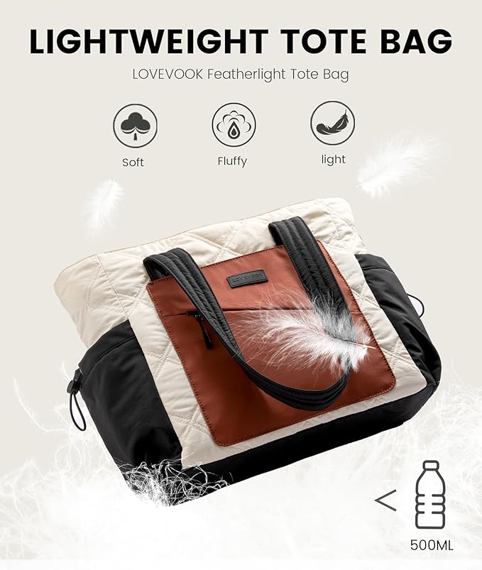 LOVEVOOK Tote Bag for Women, puffer tote bag for Work Travel Nurse, Lightweight quilted Bags with Compartments