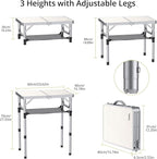 Folding Camping Table, Aluminum 24" x 16" Adjustable Height Small Folding Table with Carrying Handle, Lightweight, Portable Camping Table Waterproof for Outdoor Indoor Picnic Beach BBQ, Silver