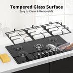 36 Inch Gas Cooktop Propane Stove, 5 Burner Built-in Gas Stove Top with Tempered Glass Panel, NG/LPG Dual Fuel Auto Ignition Propane Cooktop with Thermocouple Protection