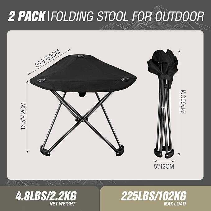 REDCAMP 2 Pack Extra Wide Camping stools, Oversized Surface Tripod Stools for Adulit for Fishing Hunting Backpacking Camping,Black
