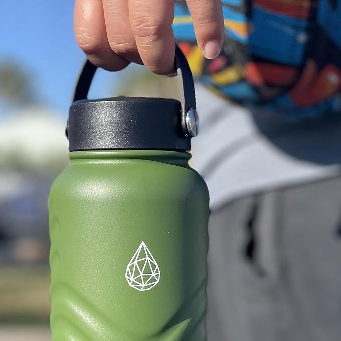 32oz Stainless Steel Insulated Water Bottle, 48H Ice Cold & 24H Hot, Leak-Proof Wide Mouth Lids (Straw & Spout), BPA-Free Bottles, Mens Water Bottle for Gym, Hiking, Travel - Grey