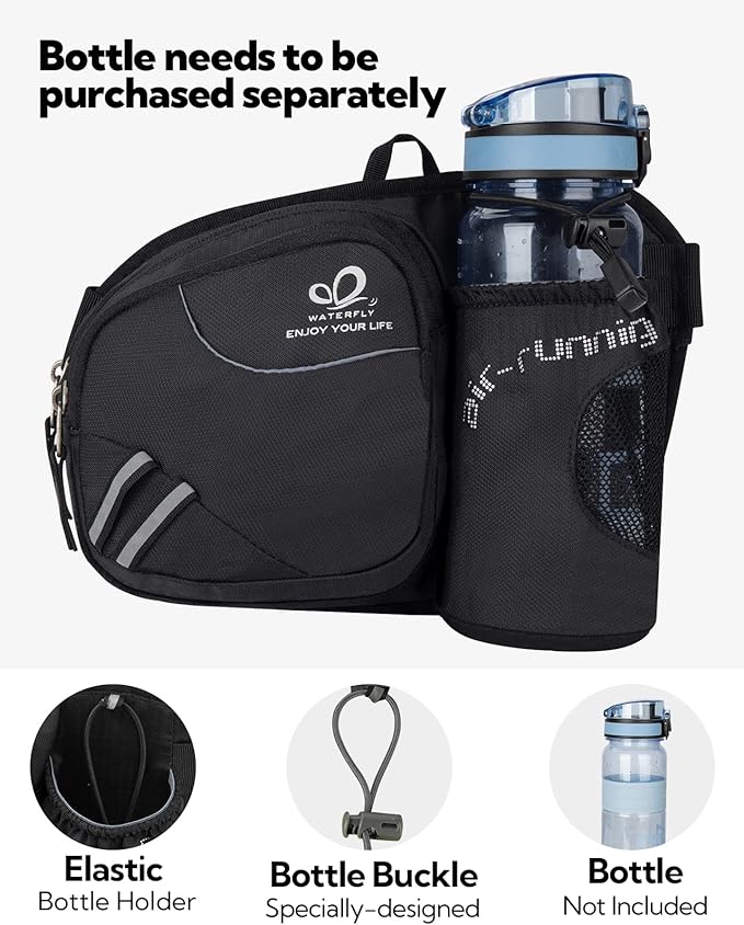 WATERFLY Fanny Pack Waist Bag: Waist Pack for Women Men with Water Bottle Holder Hiking Fanny Pack for Running Walking DogWalking Travel Cycling