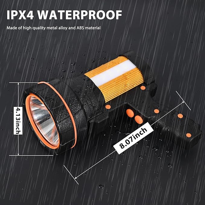 Rechargeable Spotlight Flashlight Water Resistant 8 Hour Runtime LED Super Bright Handheld Searchlight with Shoulder Strap,for During Hurricane Emergency Walking Outages Boating Camping Lantern