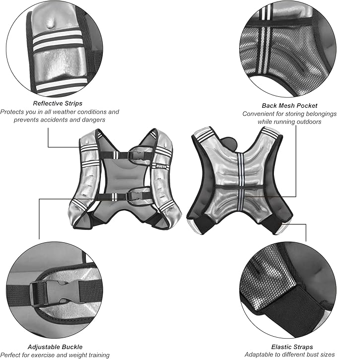 Weighted Vest, 6lb/8lb/12lb/16lb/20lb/25lb/30lb Weight Vest with Reflective Stripe, Weighted Vest for Men Women Workout Equipment for Strength Training, Running, Jogging, Fitness, Weight Loss