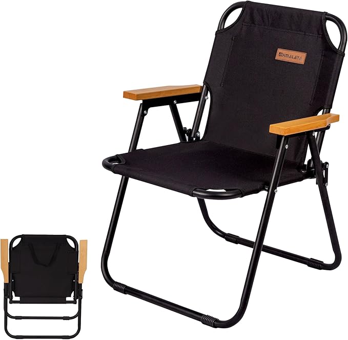 Camping Chair, Black Folding Bench Chair Seating Camp Chairs for Indoor Outdoor Hiking Fishing Patio Beach Supports up to 264 Lbs (1 Pack Single Black)