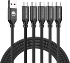5Pack 10ft USB C Cable, Extra Long USB A to USB-C 10foot Type C Fast Charging Cable Compatible 17/17 Pro/16e/16/15 ProMax Samsung Galaxy S10 20 9 8 Plus a10e,Braided Charger Cord for Note,LG.(Black)