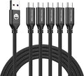 USB Type-C to A Cable 5pack 6ft Braided Fast Charging 3A Quick Charger Cord, 6 Foot Compatible iPhone 17/17 Pro/16e/16/15 Pro Max,Samsung Galaxy S10 S9 S8 Plus, Note 10 9 8, LG V50 V40 G8 G7(Black)