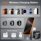 4 in 1 Wireless Charging Station for Apple Devices with Night Light, Mag-Safe Charger Stand, 15W Fast Charging for iPhone 17/16/15/14/13/12 Series, iWatch & AirPods(with USB-C Cable)