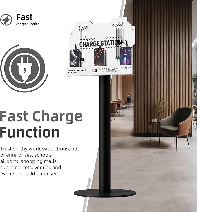 Mechanical Type Wall Mounted Charging Station with 8 PortHigh Speed Cables - Universal Dock for Apple, Type-C & Android Devices, Perfect for Airports, Hotels, Offices, School (White)