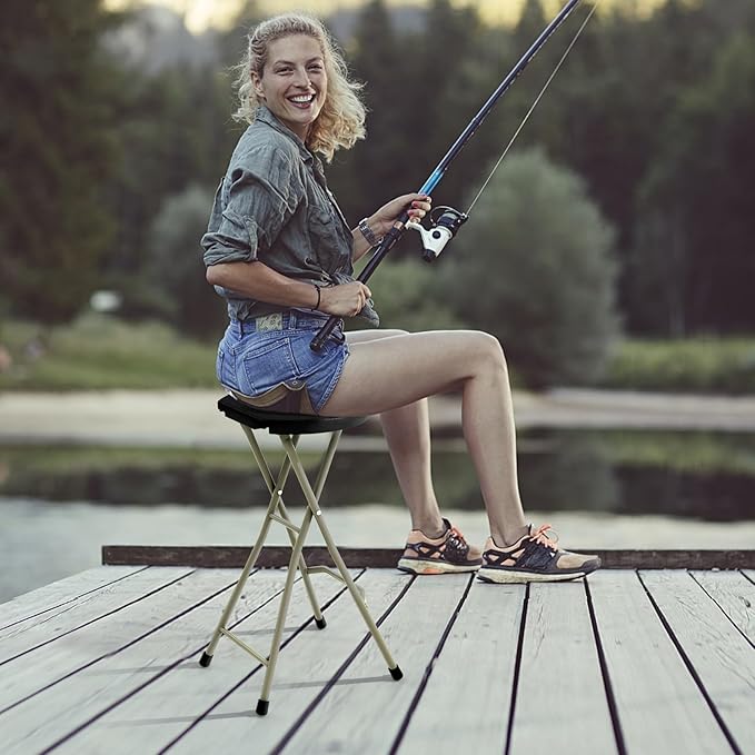 Goplus Folding Stool, Extra Tall 28 inch Foldable Camping Stool for Adults with 550 lb Capacity, Portable Plastic Fold up Stool, Collapsible Round Stool with Handle for Fishing Hiking Gardening