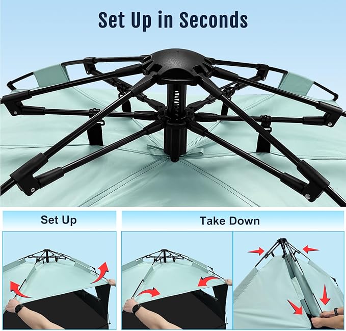 WhiteFang Deluxe Pop Up Beach Tent Sun Shade Shelter for 3-4/5-6 Person, UV Protection, Extendable Floor with 3 Ventilating Windows Plus Carrying Bag, Stakes, and Guy Lines
