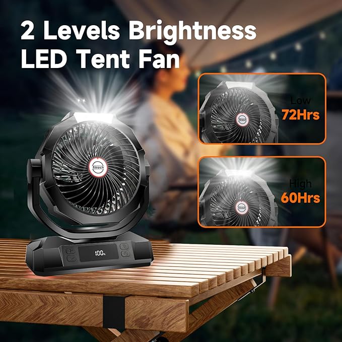 40000mAh Battery Powered Camping Fan,12-Inch Portable Personal Fan with Remote,LED Lantern, 6 Speeds,Timer,Auto Oscillation,Digital Display Cordless Tent Fan (Black)