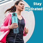 OLDLEY 32 oz Water Bottle, Motivational Water Bottle with Time Marker, Sports Water Bottle With Strap, Leakproof & BPA Free Large Water Bottles for School, Gym, Travel, Outdoor, Tritan,Blue&Gray