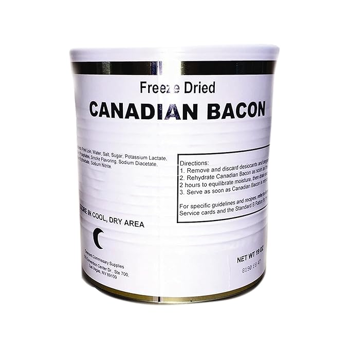 Freeze Dried Canadian Bacon Can | Jarred and Packed Emergency Food Supply | Hunting, Survival, Camping, Backpacking Long Term Food Storage 25+ years shelf life | Easy Prep Survival Food 10 Size Cans (Canadian Bacon)