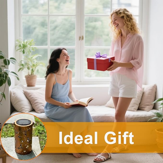 Butterfly Solar Lantern Outdoor Waterproof,Birthday Gifts for Women Mom,Solar Garden Decor,Metal Hanging Decorative Lights for Outside,Yard,Patio,Porch,Christmas,Thanksgiving