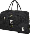 Initial Travel Duffle Bag for Women - Black Personalized Weekender bags Overnight Bag with Shoe Compartment & Wet Pocket Weekend Tote Bags with Toiletry Bag Monogram Christmas Gift (Letter E)