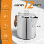 Percolator Coffee Pot Stainless Steel Camping Coffee Pot-NO Aluminum or Plastic Coffee Percolator Stovetop (12 cup)