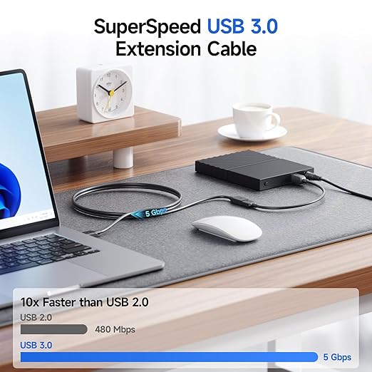 Cable Matters 2-Pack 5Gbps USB Extension Cable - 3ft, USB 3.0 Extension Cable, Male to Female USB3.0 Extender, Compatible with Webcam, VR Headset, Printer, Hard Drive, Black
