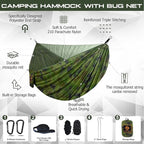Camping Hammock, Portable Hammocks with Mosquito Net,Lightweight Nylon Parachute Hammock with 10ft Tree Straps,Camping Gear Must Haves for Travel,Hiking,Backpacking,Beach,Patio-Plaid Camouflage