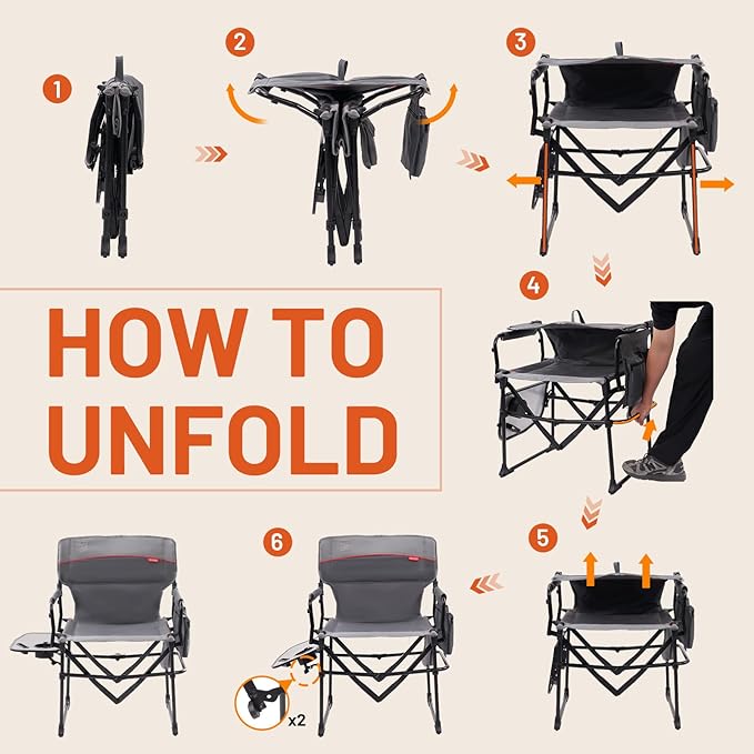 TIMBER RIDGE Heavy Duty Aluminium Heated Camping Chair with Compact Size, Portable Directors Chair Supports 400lbs with Side Table and Pocket for Camping, Lawn, Sports 2 Set(Power Bank not Included)