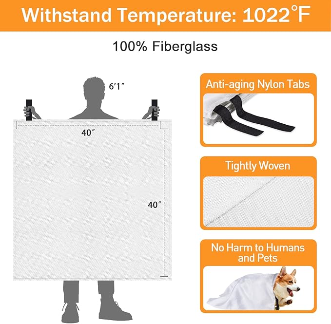 Mondoshop Emergency Fire Blankets for Home Kitchen Fiberglass Fireproof Blankets for Camping, Picnic, Fireplace, School, Grill, Car, Office, Warehouse