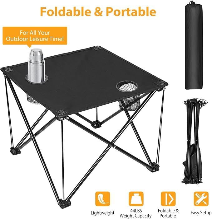 Moclever Foldable Camping Table – Ultralight Portable Table with Cup Holders & Carry Bag, Perfect for Outdoor Adventures, Picnic, Beach, BBQ, Hiking & Home Use