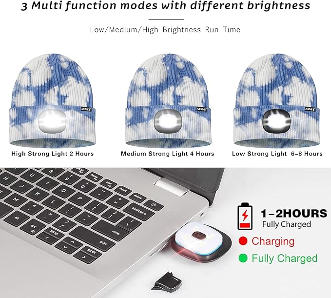 ATNKE LED Lighted Beanie Hat,USB Rechargeable 4 LED Running Headlamp Bright Cap with The Light Gifts for Men and Women