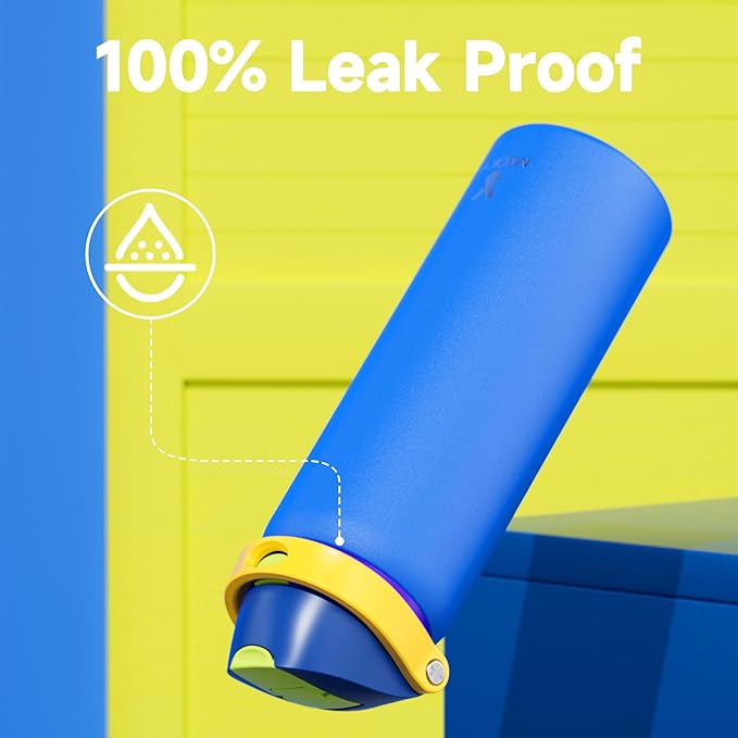 32 oz Insulated Water Bottle for Men: Meoky Stainless Steel Water Bottle with 2-in-1 Straw and Spout Lid - Leak Proof, Cold for 24 Hours, Protective Silicone Base, BPA-Free for Sports Gym, Sapphire