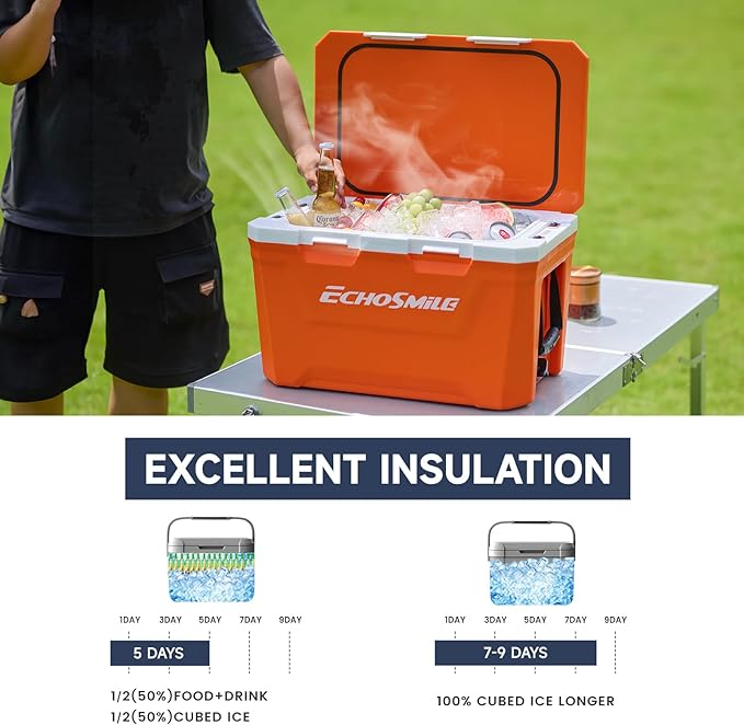 EchoSmile Ultra-Light Hard Cooler 35L/37qt, Outdoor Insulated Ice Chest Box