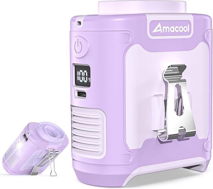 AMACOOL Portable Waist Fan Clip On, MAX 40H Work Time, 10000mAh Rechargeable Wearable Shirt Fan with Light, 16000RPM Powerful 5 Speed Belt Fans Personal Cooling Fans for Outdoor Jobsite Camping Travel