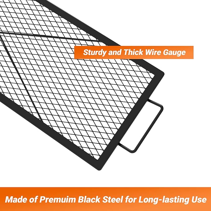 Onlyfire Rectangle X-Marks Fire Pit Cooking Grate, Campfire Grill Grate with Handles Heavy Duty Steel BBQ Grill for Outdoor, 44-Inch